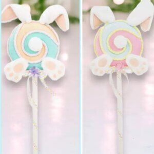 Pink or Blue Bunny Swirl Lollipop Pick Easter Decor Holiday Decoration Keepsake